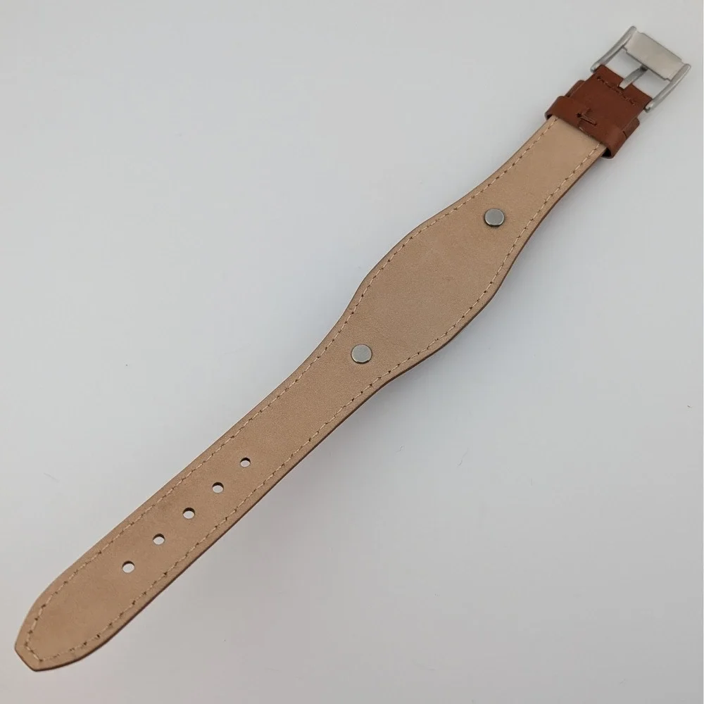 Fossil JR-8185 Y2K Flip Dial Unisex Cuff Watch Tan Leather Retro Futuristic 30mm
